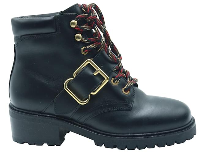 Botas de combate Sandro Buckle em couro preto  ref.1017836