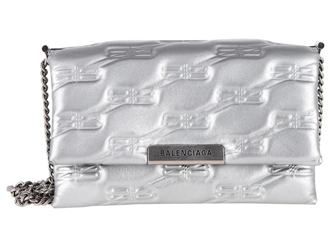 Balenciaga Triplet Small BB Monogram Shoulder Bag in Silver Leather Silvery Metallic  ref.1017838