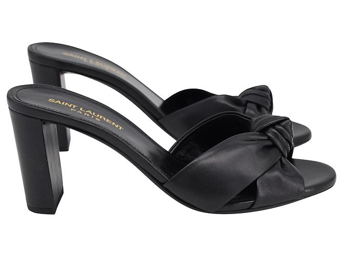 Saint Laurent Bianca Knotted Mules in Black Lambskin Leather