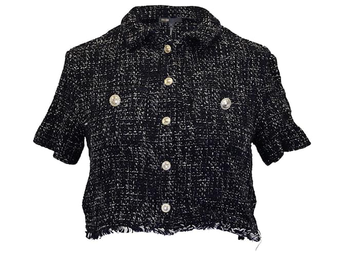 Camisa corta con botones de tweed de algodón orgánico negro Maje  ref.1017901