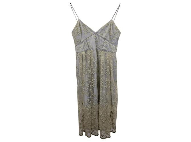 Self portrait Self-Portrait Floral Embroidered Mesh Midi Dress in Grey Polyester  ref.1017906