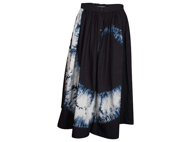 Falda midi Christian Dior Tie-Dye de algodón azul marino