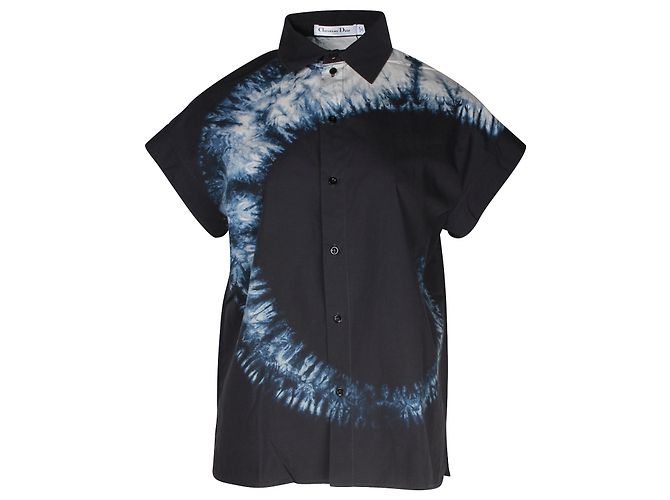 Camicia a maniche corte Christian Dior Tie-Dye in cotone blu navy