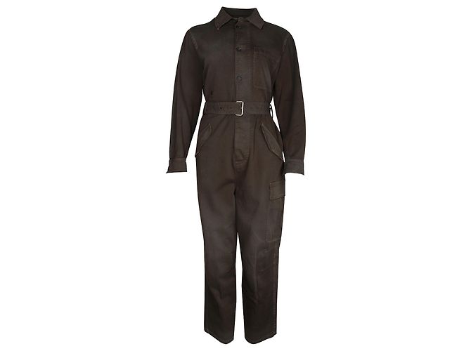 Mono Christian Dior con cinturón en algodón verde oscuro