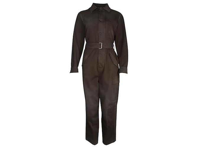 Christian Dior Jumpsuit mit Gürtel aus dunkelgrüner Baumwolle  ref.1018008