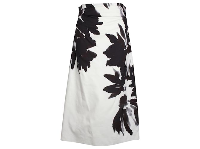 Saia midi com estampa floral abstrata Dries Van Noten em algodão preto e branco  ref.1018009
