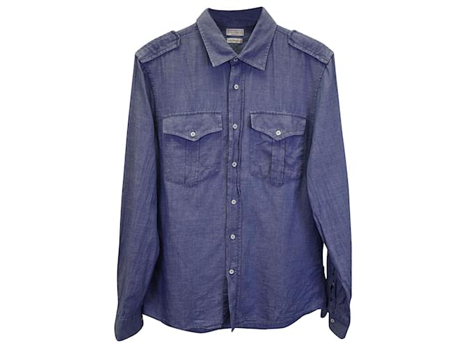 Brunello Cucinelli Western Shirt in Blue Cotton  ref.1018024