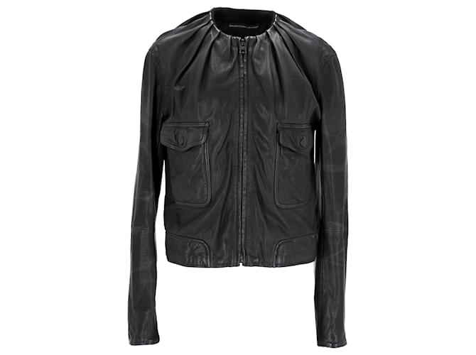 Balenciaga-Jacke mit Reißverschluss aus schwarzem Leder Kalbähnliches Kalb  ref.1018038