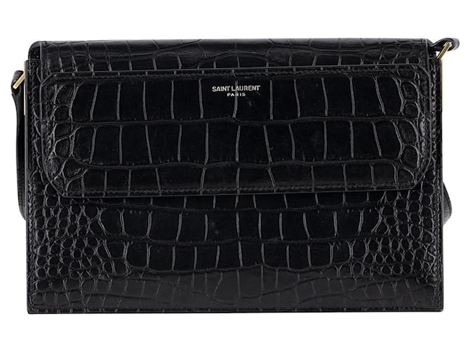 Saint Laurent Catherine Croc-Effect Shoulder Bag in Black Leather  ref.1018056