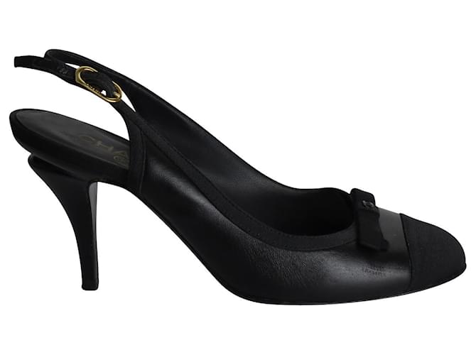 Chanel Cap Toe CC Bow Slingback Pumps in Black Leather ref.1018069