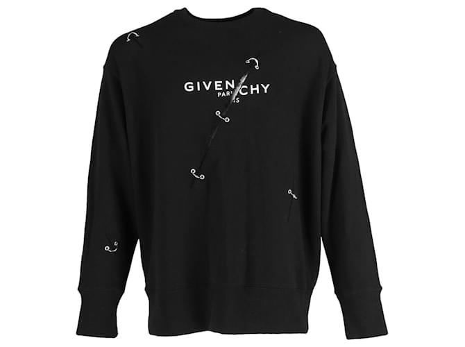 Givenchy Logo-Print Eyelet-Detailing Sweater in Black Cotton  ref.1018099