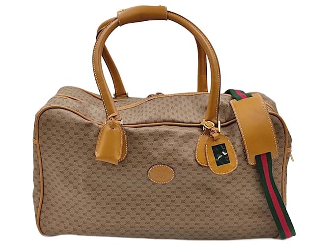 Bolsa de viagem Gucci com monograma vintage Web line Bege Lona  ref.1018119