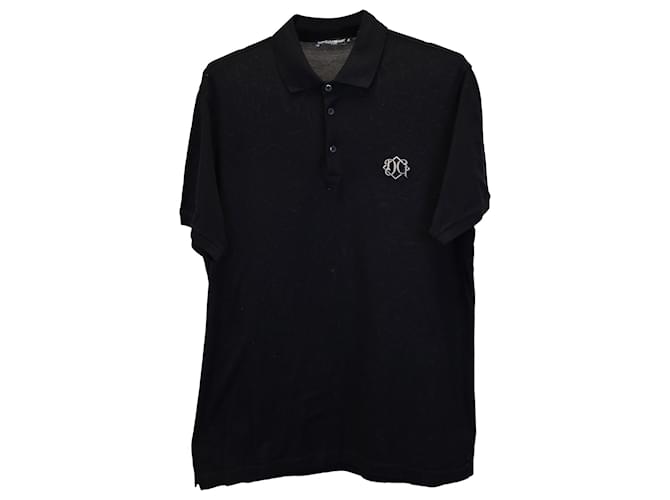 Dolce & Gabbana Pique Polo Shirt w/ DG Crest in Black Cotton  ref.1018142