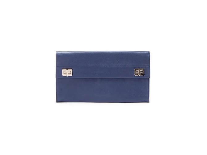 Bolsa clutch de couro Prada Saffiano Bolsa clutch de couro em bom estado Azul  ref.1018166