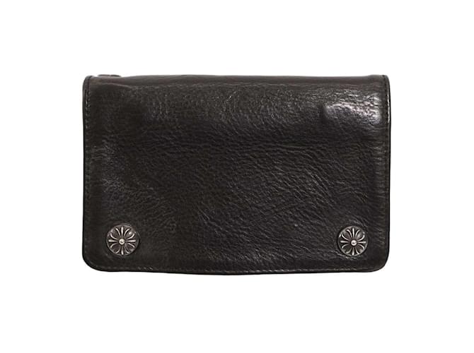 Chrome Hearts Leather Cross Ball Button Bifold Wallet Black Pony