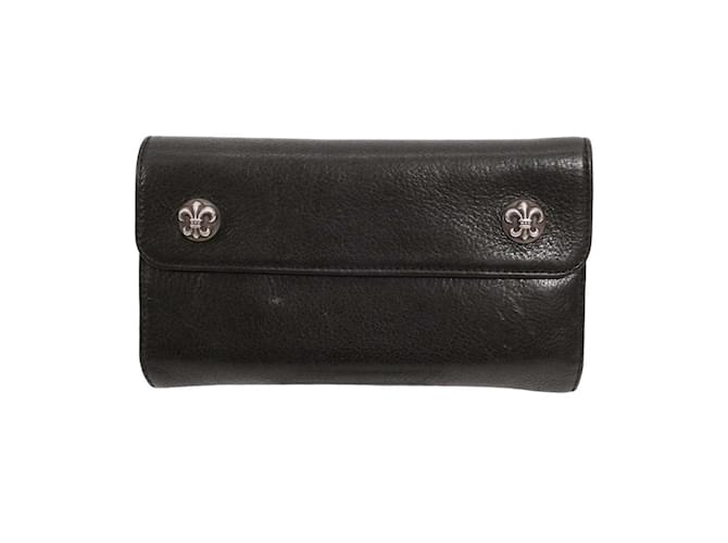 Chrome Hearts Leather Fleur de Lis Button Wallet Black Pony-style