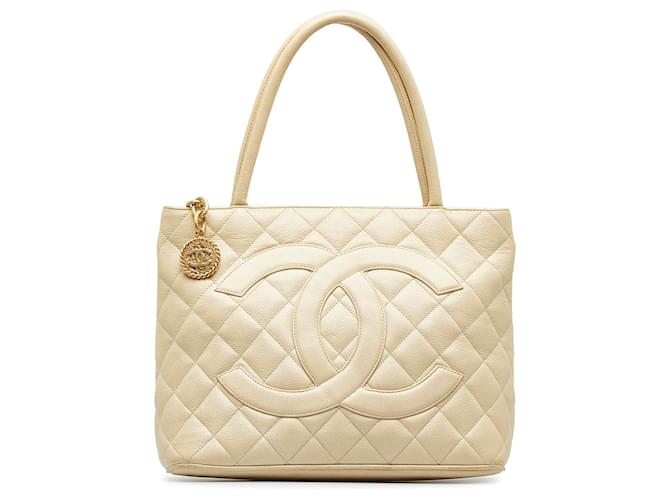 Chanel Brown Caviar Medallion Tote Beige Leather ref.1018236