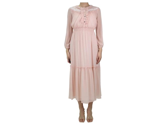 Claudie Pierlot Vestido midi rosa con volantes - talla FR 36  ref.1018515