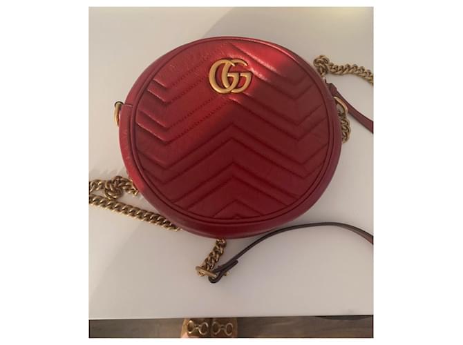 Gucci Marmont rond Cuir Rouge  ref.1018532