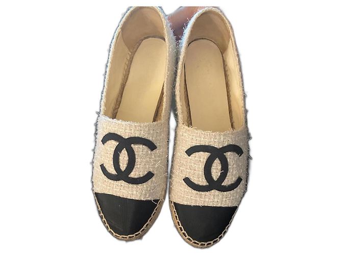 Chanel tweed espadrilles Black White