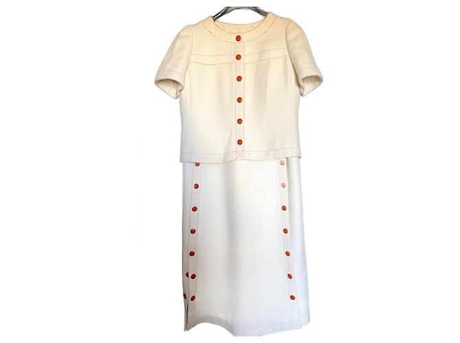 Conjunto de saia Courreges eggshell algodão tamanho 36 Fora de branco