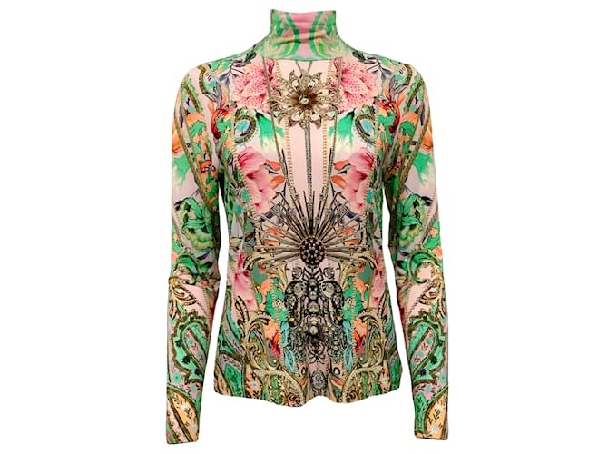 Camilla Multi floreale / Dolcevita in finto jersey con stampa gioiello e decorazioni in cristalli Multicolore Viscosa  ref.1018733