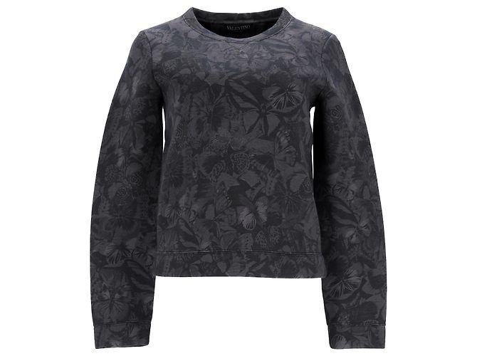 Valentino Garavani Sudadera con estampado de mariposas Valentino de algodón gris Negro