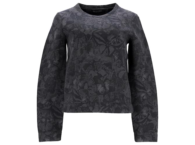 Valentino Garavani Sweat-shirt à imprimé papillon Valentino en coton gris Noir  ref.1018811