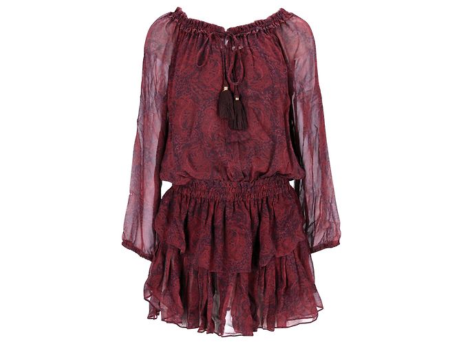 Minivestido escalonado de algodón burdeos de LoveShackFancy