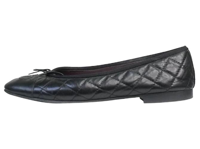 Chanel Black quilted ballet flats - size EU 37.5 Leather ref