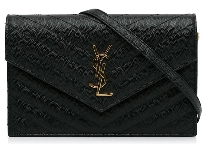 Saint Laurent Monogram Ysl Matelasse Leather Wallet-on-chain, Black