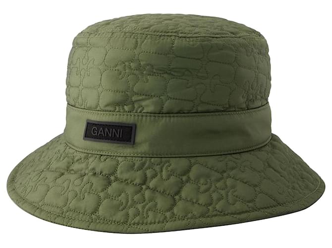 Quilted Tech Bucket Hat - Ganni - Synthetic - Khaki Green  ref.1018918