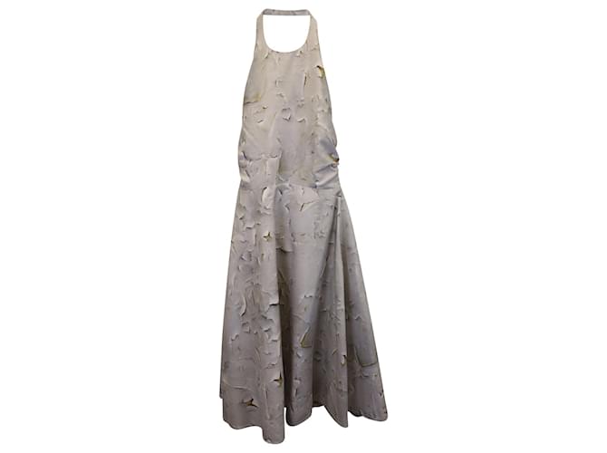 Giambattista Valli Neckholder-Feder 2009 Kleid aus elfenbeinfarbener Seide Weiß Roh  ref.1018978