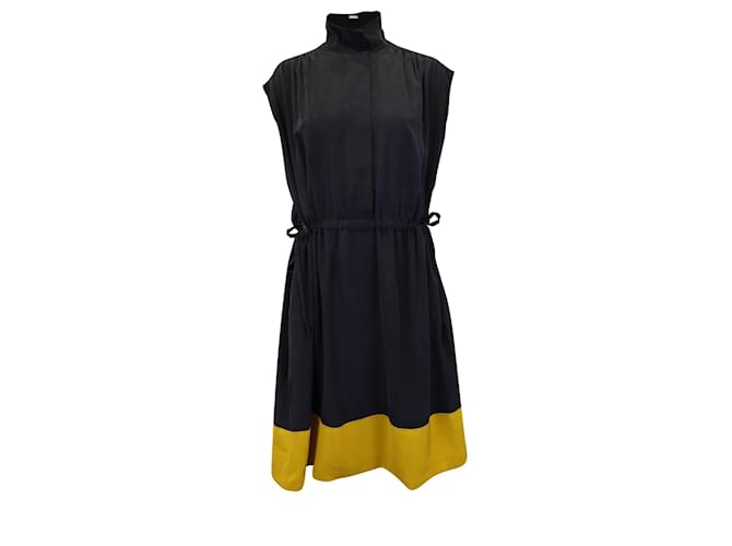 Mini-robe Joseph à col montant et cordon de serrage en soie noire  ref.1018980