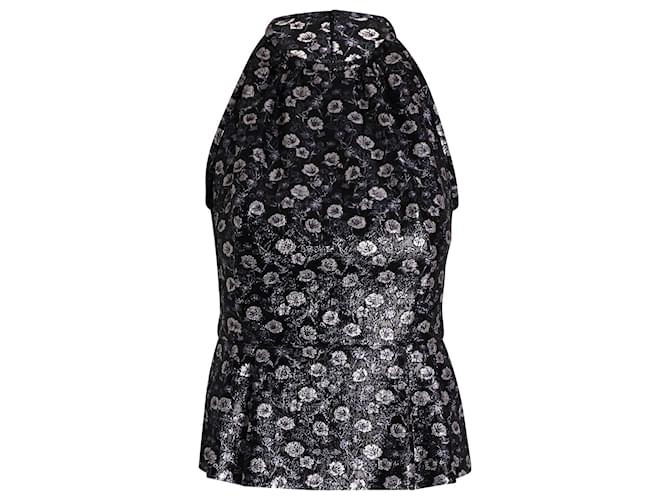 Prada Metallic Neckholder-Top aus schwarzem Polyester mit Blumendruck  ref.1018996