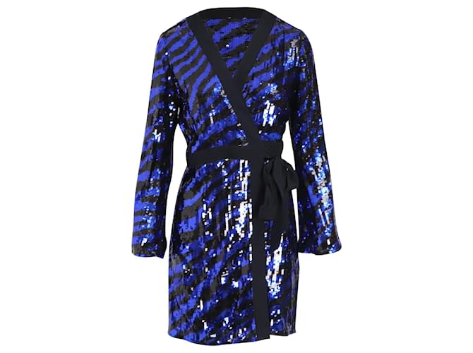 Autre Marque Robe portefeuille rayée Rixo en sequins bleus et noirs Imprimé python  ref.1019004