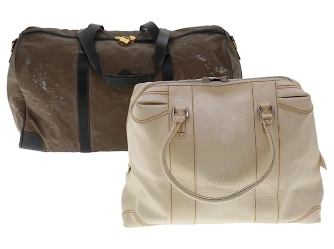 FENDI Hand Bag Boston Bag Leather 2Set Brown White Auth bs6797  ref.1019113