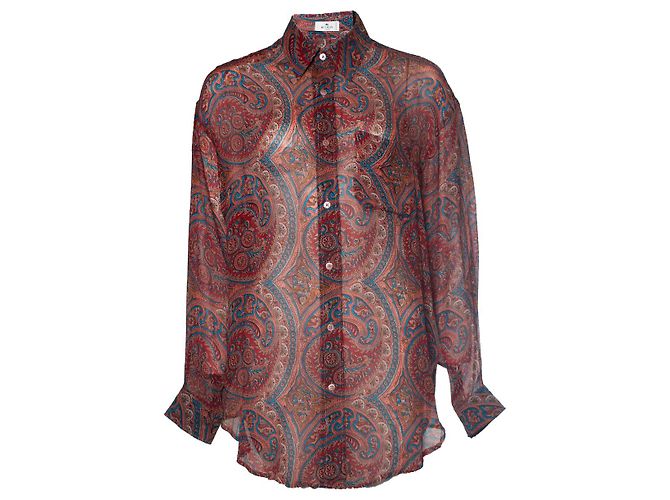 ETRO, Blusa transparente con estampado de Paisley en rojo Roja
