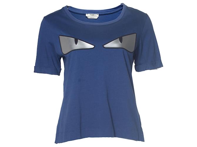 Fendi, Camiseta azul con ojos de insecto Algodón  ref.1019189