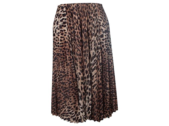 balenciaga, leopard print silk pleated midi skirt Brown Polyester  ref.1019193