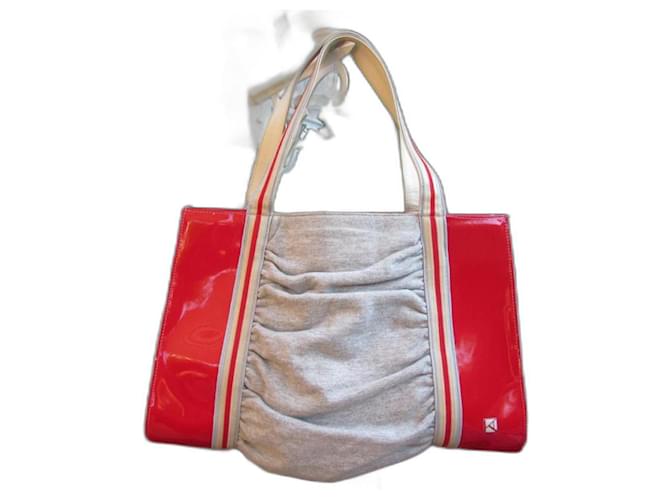 Karine Arabian Handbags Red Grey Leather Cloth  ref.1019235