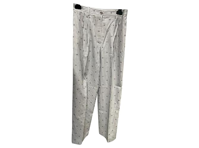 Chanel calça, leggings Preto Branco Algodão  ref.1019263