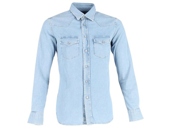 Tom Ford Denim Westernhemd aus hellblauer Baumwolle