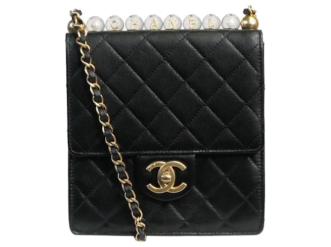 Chanel Black 2020 chick pearls mini flap crossbody bag Leather ref