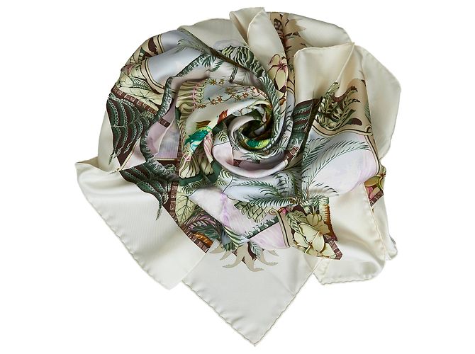 Hermès Lenço de seda Hermes branco Aloha Havaí
