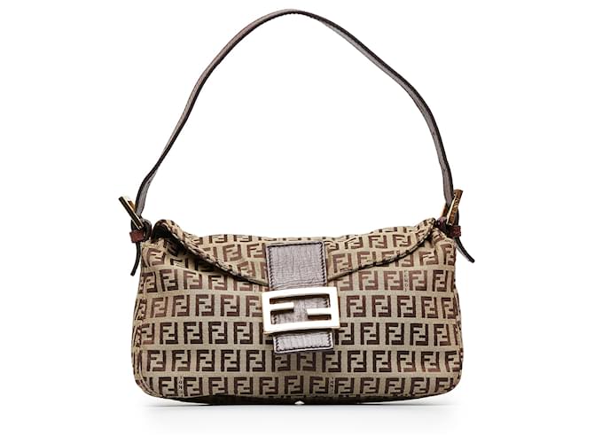 Fendi Pre-owned Zucchino Double Flap Shoulder Bag - Brown