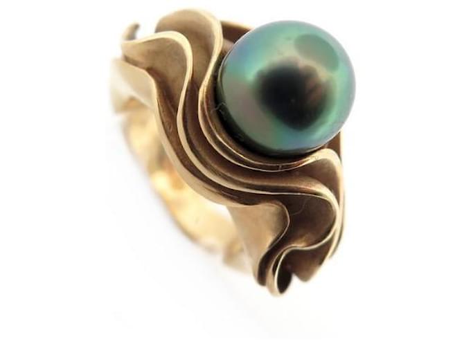 Autre Marque BLACK PEARL RING 10MM YELLOW GOLD 18K 21GR SIZE 54 BLACK PEARL YELLOW GOLD RING Golden  ref.1019652