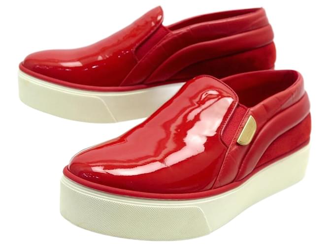 NEW LOUIS VUITTON BASKETS SLIP ON SHOES 36.5 RED PATENT LEATHER SHOES  ref.1019676