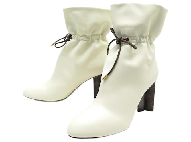 NEUF CHAUSSURES BOTTINES LOUIS VUITTON SILHOUETTE ANKLE BOOTS MONOGRAM 40 Cuir Blanc  ref.1019684