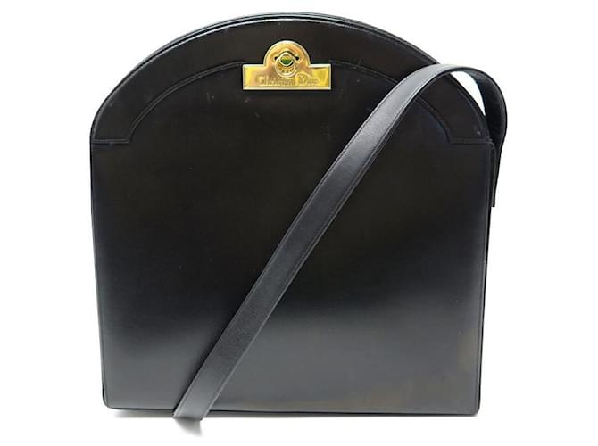 VINTAGE CHRISTIAN DIOR HANDBAG BESACE BANDOULIERE BLACK LEATHER  